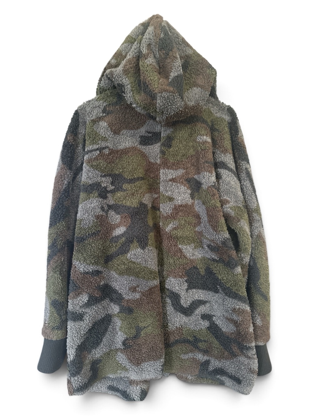 Hem & Thread Camo Hooded Sherpa Jacket - Olive/Gray/Brown One Size Fits Most - Picture 6 of 7